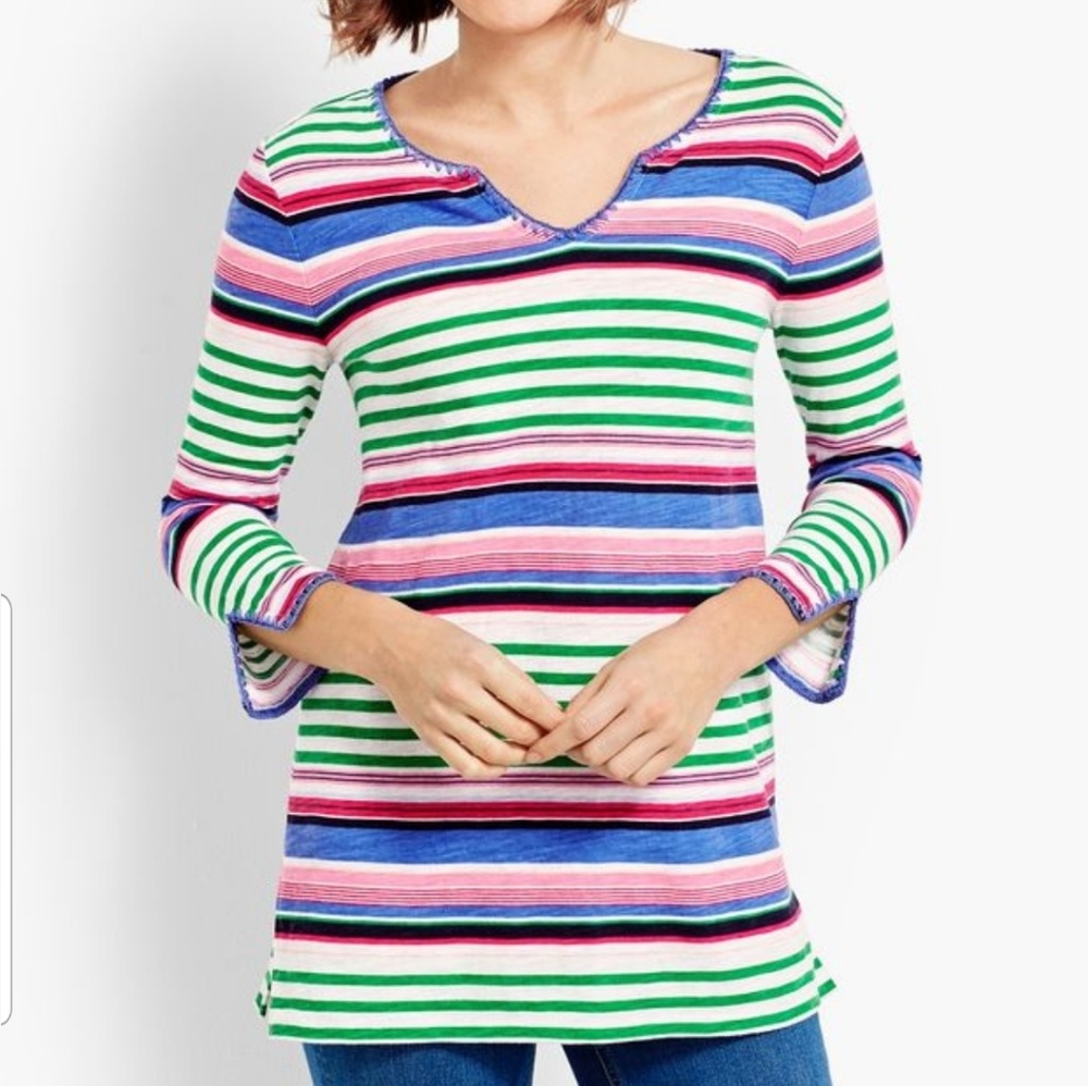 Talbots Naples Stripe Embroidered Split-Neck Tunic - image 2